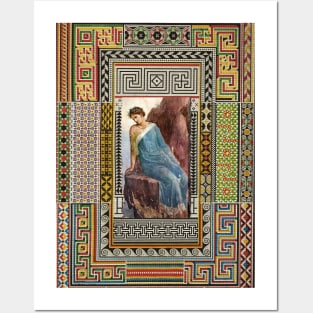 ANTIQUE ROMAN WOMAN FIGURE WITH POMPEII MOSAICS PATCHWORK Posters and Art